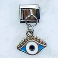 Italian charm stainless steel bracelet link with a blue evil eye enamel pendant - Evil Eye