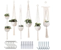 6-piece bohemian cotton rope plant hanger set with hooks and installation hardware - 6-Piece Set Beige (Including Hooks/Multi-style)