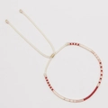 Bohemian handmade beaded bracelet with red and cream beads and gold adjustable slider - Red Cream Rose Gold Beads (MI-B220140J)