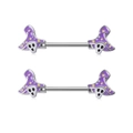 Ghost and wizard hat nipple rings made of stainless steel with purple enamel - Ghost