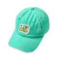 Détail de la casquette vert menthe vieillie avec broderie I do Crew et icône de bague - Taille unique / Vert Menthe
