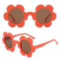 Children's flower-shaped sunglasses in vibrant orange with round brown lenses - C14-Bright Orange Frame Tea Lens