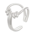 Polished silver twisted rope open ring with a minimalist layered cylinder design - Knot Style (N-884)