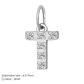 Silver-plated letter T pendant with clear zircons and 6.5-7mm size specification - T-Silver