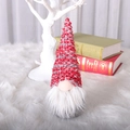Festive Christmas gnome ornament with red and silver woven hat and white plush beard - Red