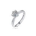 Silver six-prong crown ring with 1ct round zircon and adjustable opening band - Adjustable Open / J70 1 Carat