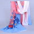 Lightweight chiffon scarf with artistic red and blue floral print in gradient design - Red Blue (Artistic Gradient Floral)