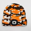 Orange camo knitted beanie with integrated LED light for outdoor winter warmth - 4-LED Style / Camo Orange