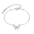 Pulsera de lazo en plata pulida con cuentas delicadas y cadena de cierre ajustable - Pulsera/Tobillera de cuentas con lazo / Color Acero