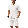 Detalle del conjunto de camisa y pantalones blancos de punto gofrado con textura - Blanco