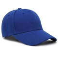 Detail view showing the 6-panel stitching and breathable eyelets of the blue cotton baseball cap - Sapphire Blue
