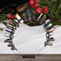 Handmade crown headband with smoky and iridescent aura quartz crystals on wood base - Multicolor Tea Color + Black Wire Silver Headband