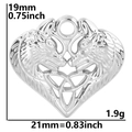 Silver wolf head heart pendant dimensions 21mm width and 19mm height in stainless steel - Steel Color - Pendant Only