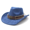 Blauer Cowboyhut aus Wildleder mit Lederband und Vintage-Sternemblem auf weißem Grund - M (56-59cm) / Marineblau Wildleder