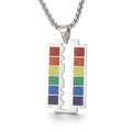 Polished stainless steel rainbow pride razor blade pendant necklace with colorful inlay - Razor Blade Rainbow Style (KP100464)
