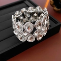 Detailed view of silver-tone hollow teardrop bracelet with brilliant sparkling rhinestones - Waterdrop Style / Silver