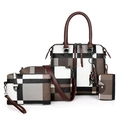Vierteiliges Damen-Handtaschen-Set aus braun-weißem PU-Leder mit Karomuster und Quasten - Kaffeebraun