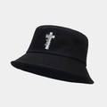 Dettaglio della stampa a croce di Gesù su un cappello a secchiello in cotone nero - JESUS THE WAY THE TRUTH THE LIFE Nero