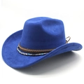 Détail du chapeau de cowboy en daim bleu roi avec bande en cuir et perles turquoise - M (56-58cm) / Bleu saphir