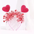Pink headband with glittering red sequin hearts and red tinsel for Valentine's Day parties - Pink Sequin Heart Red Tinsel Headband (No. 25)