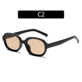 Oval concave sunglasses in black shiny frames with light brown lenses, style C2 - Glossy Black / Tea Lenses