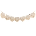 Arazzo da parete boho in corda di cotone beige con perline di legno e nappe a frangia - Beige