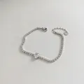 Silver stainless steel tennis bracelet with an oval zircon centerpiece and adjustable chain - Stainless Steel/Zirconia / Silver Large Oval Main Stone Style (SBP418)