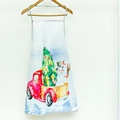 White Christmas kitchen apron with red truck and snowman watercolor illustration - Truck 3-Piece Set (White/Red Watercolor Truck)