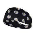 Elastic black sports headband with white daisy print for yoga and fitness - FA88-3 Black Little Daisy