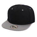 Close-up of a two-tone black and grey snapback baseball cap with contrast brim and button - Adult Size (58cm) / Black with Light Grey Brim