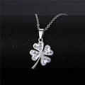 Sparkling silver stainless steel four-leaf clover pendant necklace with pave crystals - NZ27 Clover Rhinestone