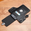 Black leather smartphone belt pouch with front card slot and metal key holder clip - Black Standard Phone Bag