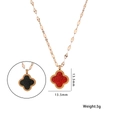 Titanium steel lucky clover pendant necklace with red agate inlay and gold chain - 8809 Rose Gold Full Diamond Four-leaf Clover