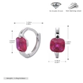 Detalle de pendientes de aro de plata S925 con circón rojo cuadrado y medidas del producto - Plata-Rojo