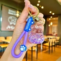Purple Maneki-neko quicksand keychain with silicone strap and golden bell charm - Purple Lucky Cat with Claw Rope