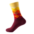 Mid-calf argyle patterned socks featuring yellow, orange, and deep red geometric knit - No. 168 Warm-Toned Argyle