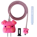 Pink cartoon pig silicone protective kit for 20W charger cable with wrap and strap - Butterfly Pig / Five-Piece Set