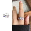 Irregular s925 silver open ring with purple and pink gemstones in minimalist style - US Size 7 Open (Adjustable) / 624 Colorful Zircon