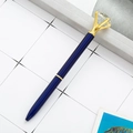 Elegant navy blue metal ballpoint pen with large crystal diamond top in gold setting - Transparent Blue
