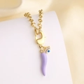 18k gold plated evil eye necklace with a lavender horn pendant and crystal accents - Purple