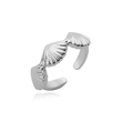 Macro view of adjustable silver seashell ring with detailed oceanic fan textures - Style F / Ring / White Gold