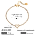 Detail of 18K gold stainless steel heart tennis bracelet with white cubic zirconia - Hollow Heart Style (JDB0304008)