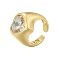 Anello aperto irregolare placcato oro con un grande cristallo trasparente sfaccettato - Oro Zircone Bianco