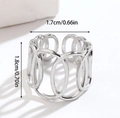 Silver hollow interlaced oval loop open ring in titanium steel with dimensions 1.8cm x 1.7cm - Adjustable Open / Silver Hollow Oval Wide (W100-1)