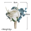 White rose wedding boutonniere with blue berries and jute wrap, size 8x10cm - Peacock Blue Boutonniere