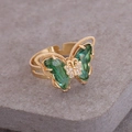 Bague papillon en or 18 carats avec gemmes vertes et cristaux étincelants pour femmes - Ouvert Réglable / Vert