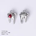 Silver tooth pendant with red gemstone and circular loop for dark jewelry making - 91051 Red