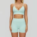 Ensemble de yoga sans couture vert menthe avec brassière col V et short taille haute - S / Haut Et Bas / Ensemble deux pièces / Vert menthe