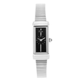 Elegant rectangle watch with silver expansion band and black dial for women - Silver Black