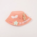 Orange pink toddler bucket hat featuring plush bunny, wings, and decorative star buckle - CM8002 Bunny Series / Orange